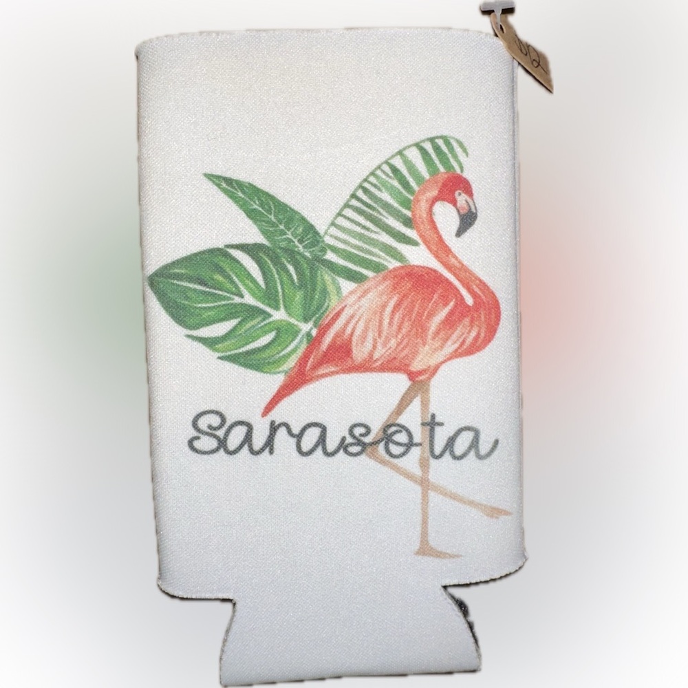 Flamingo and Leaf Can Cooler Slim
